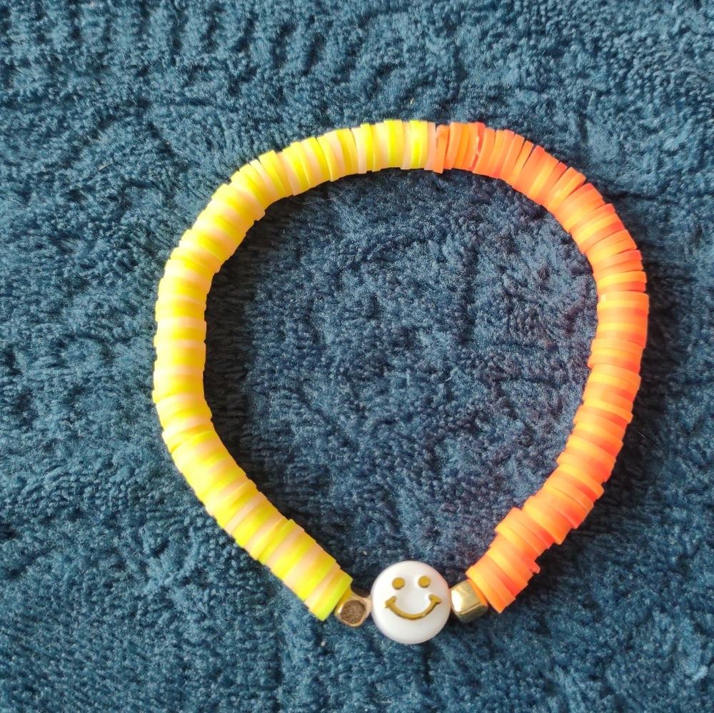 Kids Smiley Bead Bracelet - Yellow and Orange